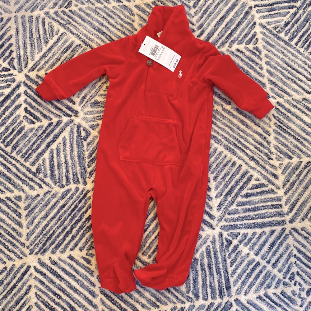 Holiday Ralph Lauren 6M red velour baby onesie. SO cute. NWT